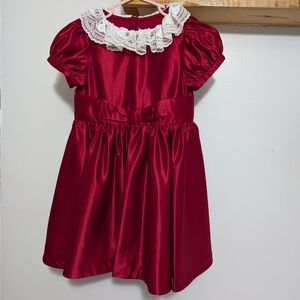 American Girl Red Satin Dress with White Lace